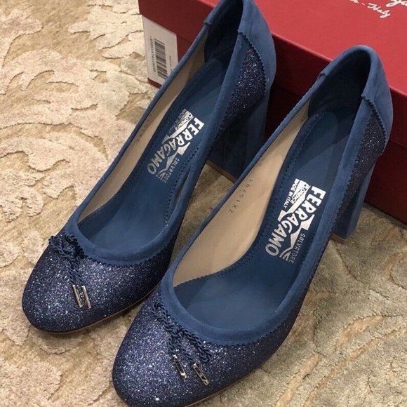 New Salvatore Ferragamo Blue Heels Size 9.5